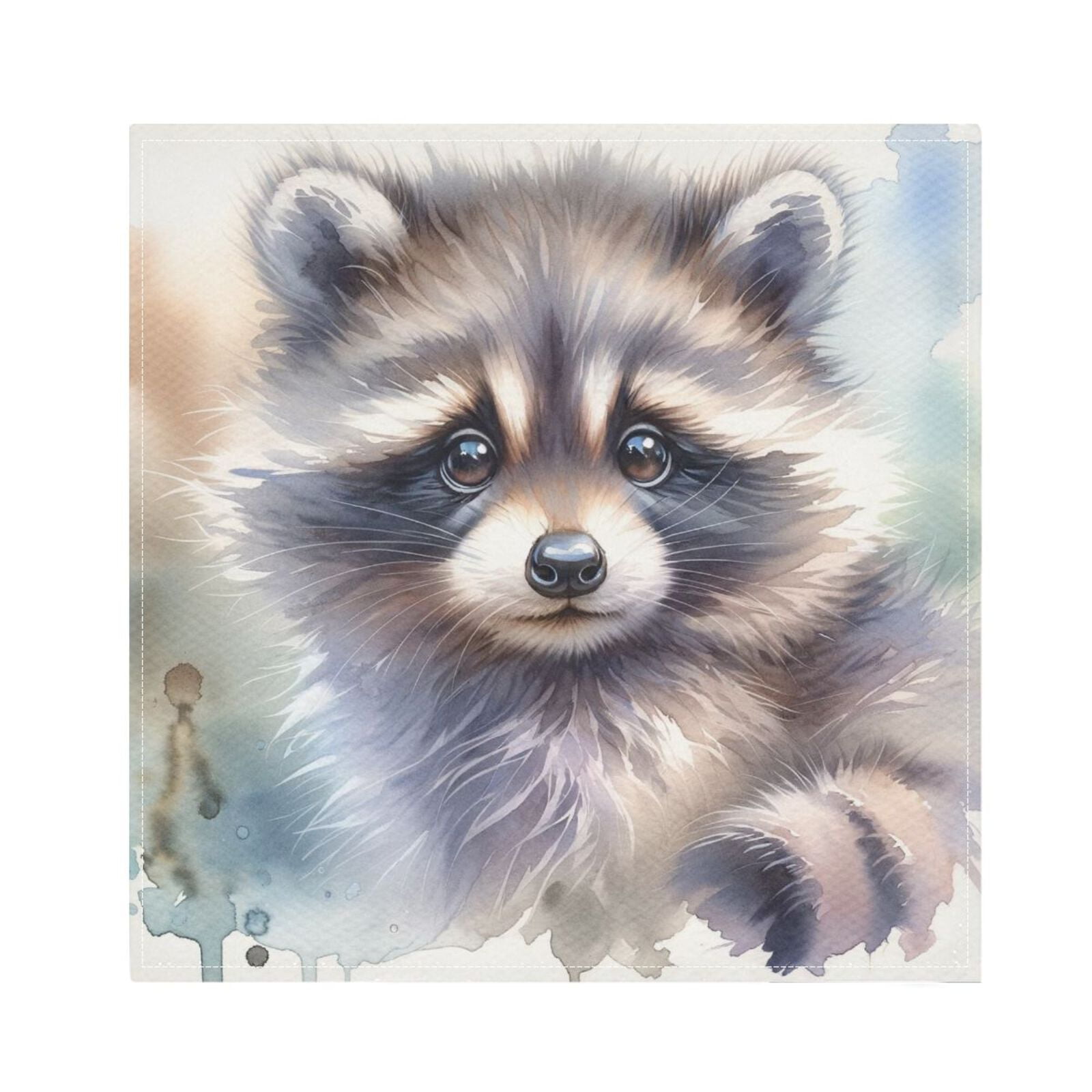 JSTEL Cute Raccoon Watercolor Cloth Napkins Set of 6, 20x20 Inch Washable and Reusable Napkin for Decoupage Dinner Party Everyday Use