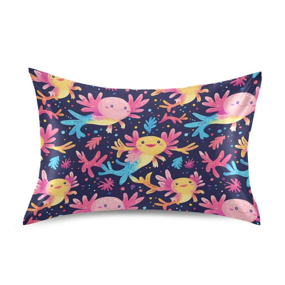 JSTEL Cute Rainbow Axolotl Satin Pillowcase Standard Size Pillow Cases Envelope Closure Bed Pillow Cover, 20 x 26 inch