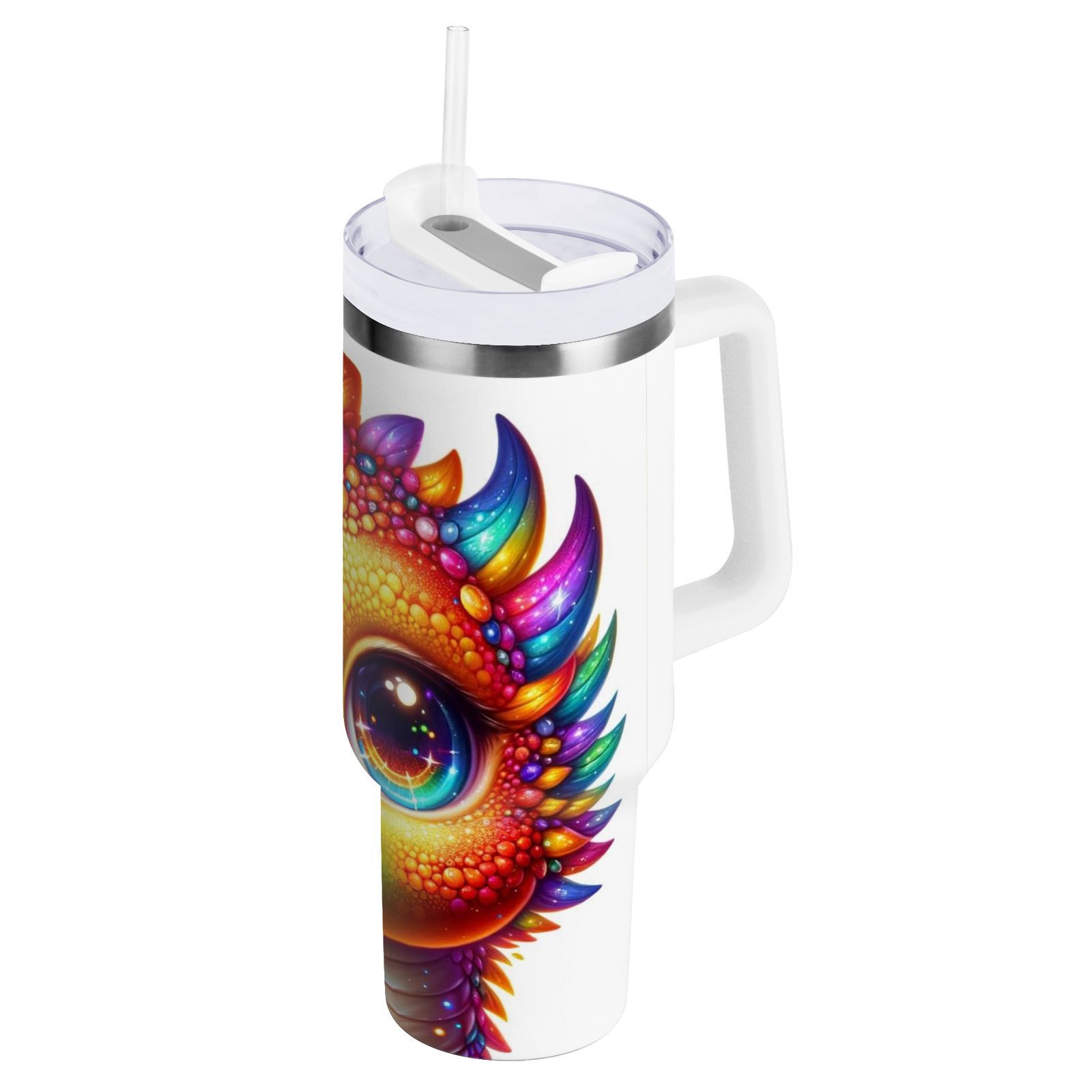 JSTEL Cute Rainbow Baby Dragon 30 oz Tumbler Stainless Steel Water Bottle Vacuum Insulated Cup with Straw Lid & Handle For Travel Car Cup Holder