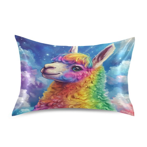 JSTEL Cute Rainbow Llama Alpaca Satin Pillowcase Queen Size Pillow Cases Envelope Closure Bed Pillow Cover, 20 x 30 inch