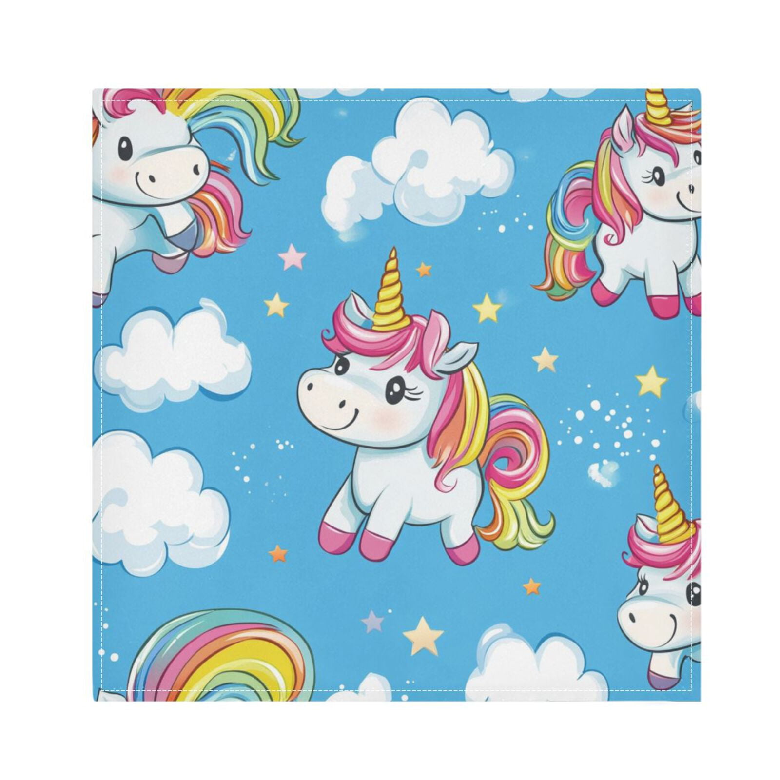 JSTEL Cute Rainbow Unicorns Cartoon Cloth Napkins Set of 6, 20x20 Inch Washable and Reusable Napkin for Decoupage Dinner Party Everyday Use