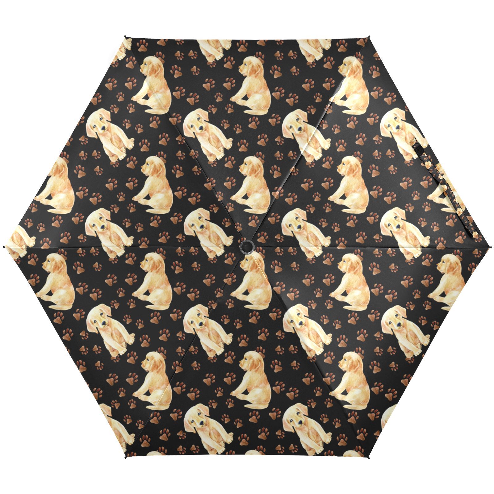 JSTEL Cute Retriever Puppy Dog Paw Print Folding Umbrella for Rain Sun ...