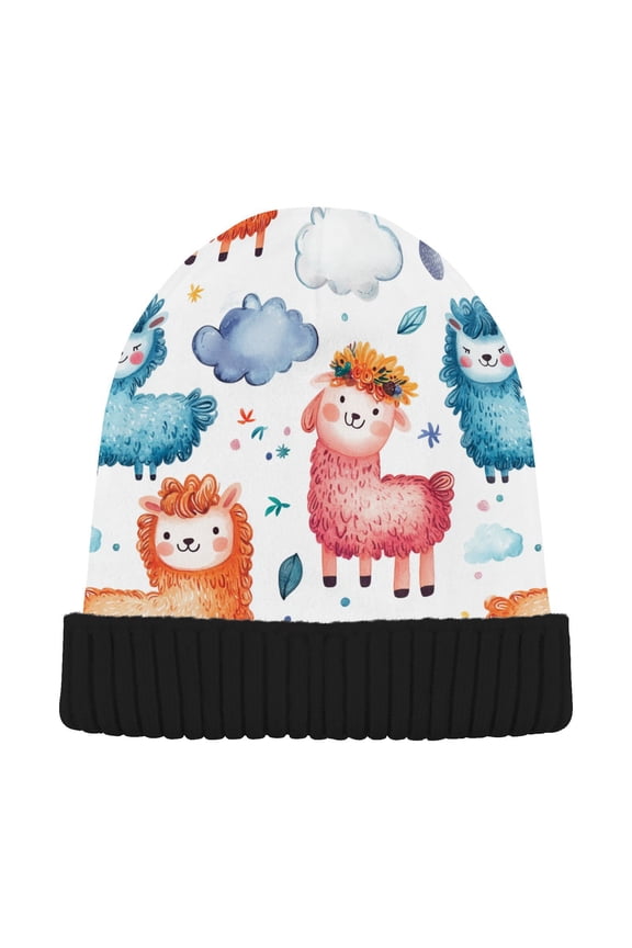 Cute Sheep Llama Beanie for Women Men Winter Hat Reversible Skull Knit Cap
