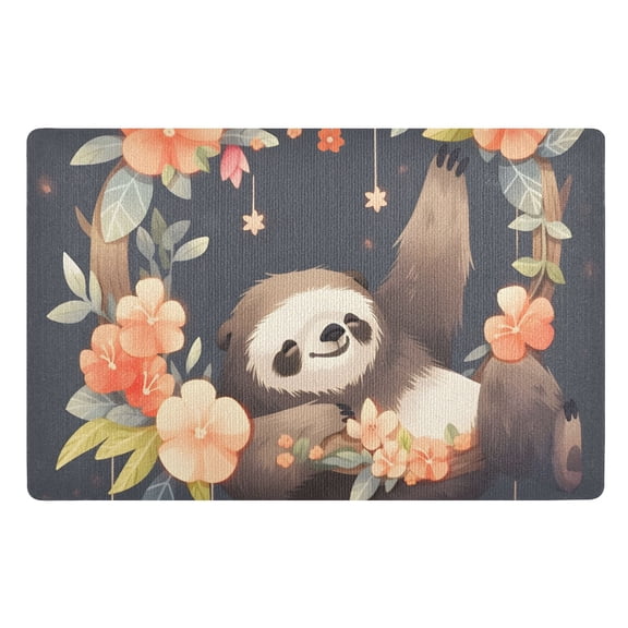 JSTEL Cute Sloth Flowers Front Door Mat Outside Entrance 32x20 Inch Doormat for Outdoor Indoor Washable Non Slip Floor Mats