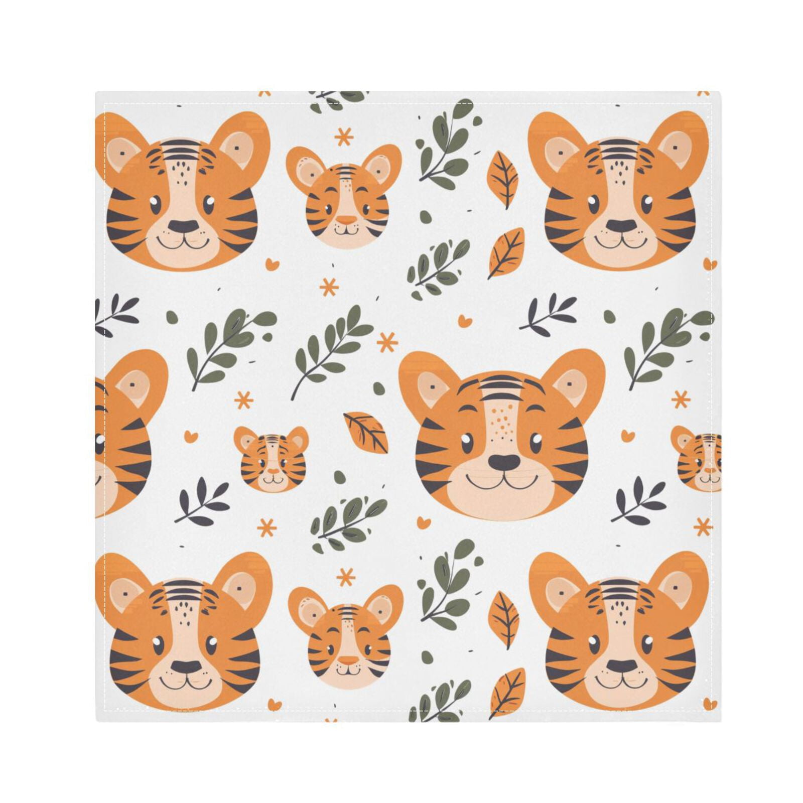 JSTEL Cute Tiger Leaves Cartoon Cloth Napkins Set of 6, 20x20 Inch Washable and Reusable Napkin for Decoupage Dinner Party Everyday Use