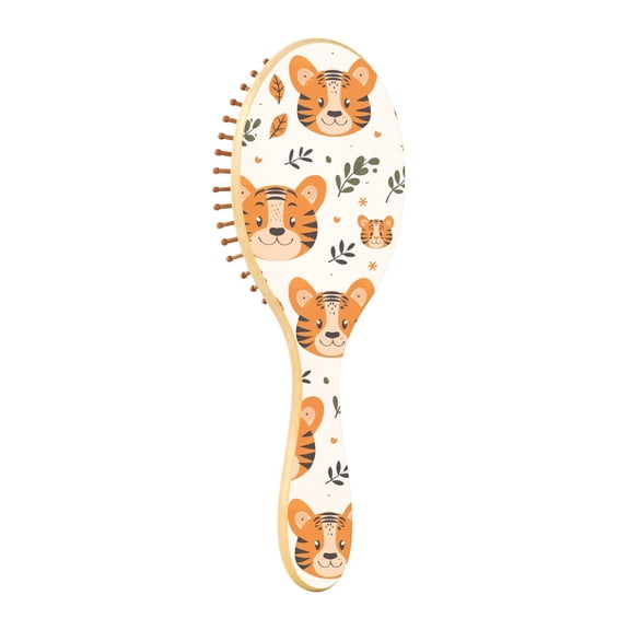JSTEL Cute Tiger Leaves Cartoon Hair Brush for Women Men Natural Wood Detangler Brushes for All Hair Types Hairbrush for Wet & Dry