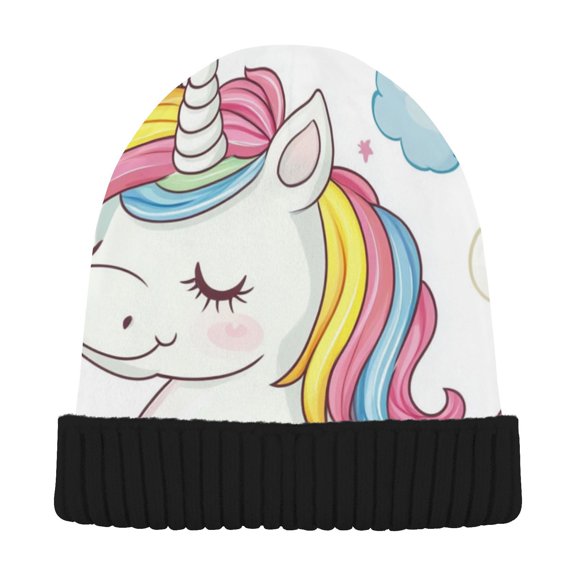 JSTEL Cute Unicorn Rainbow Color Beanie for Women Men Winter Hat Reversible Skull Knit Cap