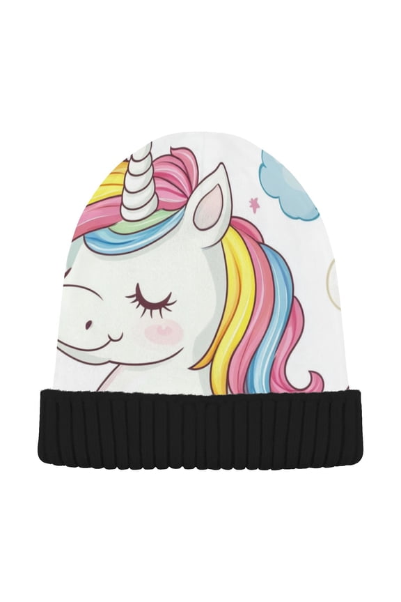 Cute Unicorn Rainbow Color Beanie for Women Men Winter Hat Reversible Skull Knit Cap