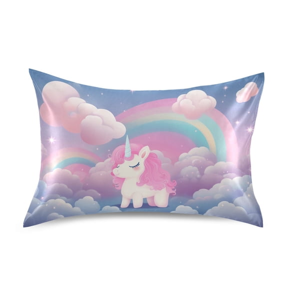 JSTEL Cute Unicorn Rainbow Satin Pillowcase Queen Size Pillow Cases Envelope Closure Bed Pillow Cover, 20 x 30 inch