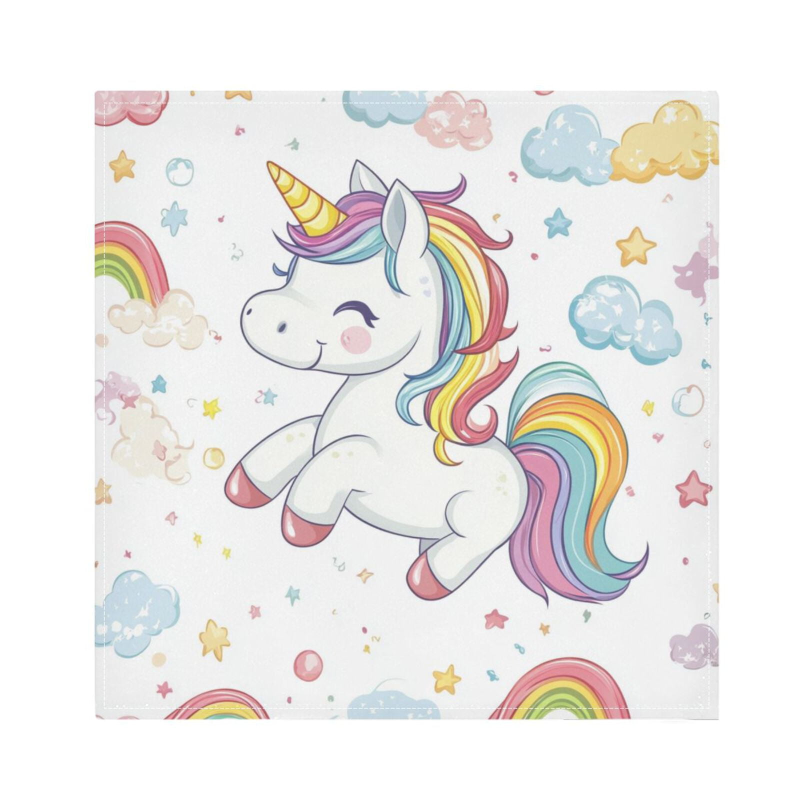 JSTEL Cute Unicorn Rainbow Stars Cloth Napkins Set of 6, 20x20 Inch Washable and Reusable Napkin for Decoupage Dinner Party Everyday Use