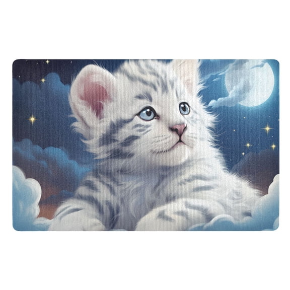 JSTEL Cute White Tiger Baby Front Door Mat Outside Entrance 32x20 Inch Doormat for Outdoor Indoor Washable Non Slip Floor Mats