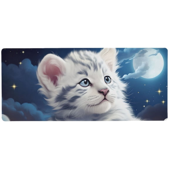 JSTEL Cute White Tiger Baby Large Gaming Mouse Pad Big Mousepad Mice Keyboard Mat with Non-Slip Rubber Base for Computer Laptop Home & Office, 31.5 X 11.8 inch