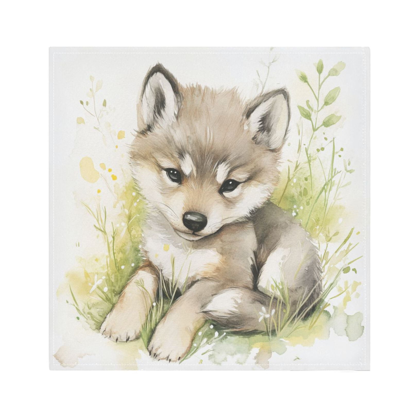JSTEL Cute Wolf Baby Cloth Napkins Set of 6, 20x20 Inch Washable and Reusable Napkin for Decoupage Dinner Party Everyday Use
