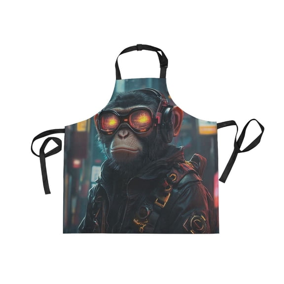 JSTEL Cyberpunk Monkey Apron with 2 Pockets for Women Men Adjustable Garden Bib