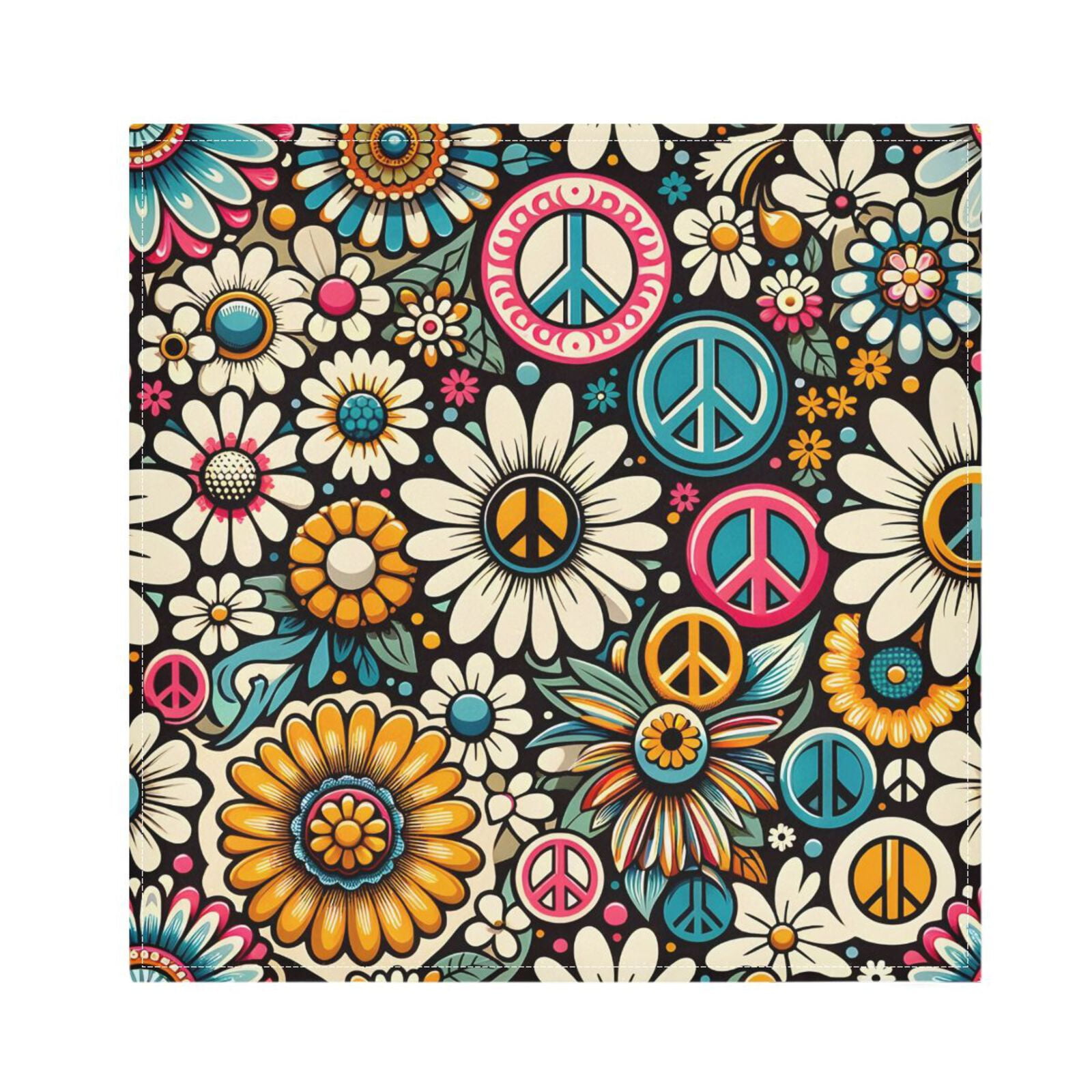 JSTEL Daisy Flower Peace Vintage Cloth Napkins Set of 6, 20x20 Inch Washable and Reusable Napkin for Decoupage Dinner Party Everyday Use
