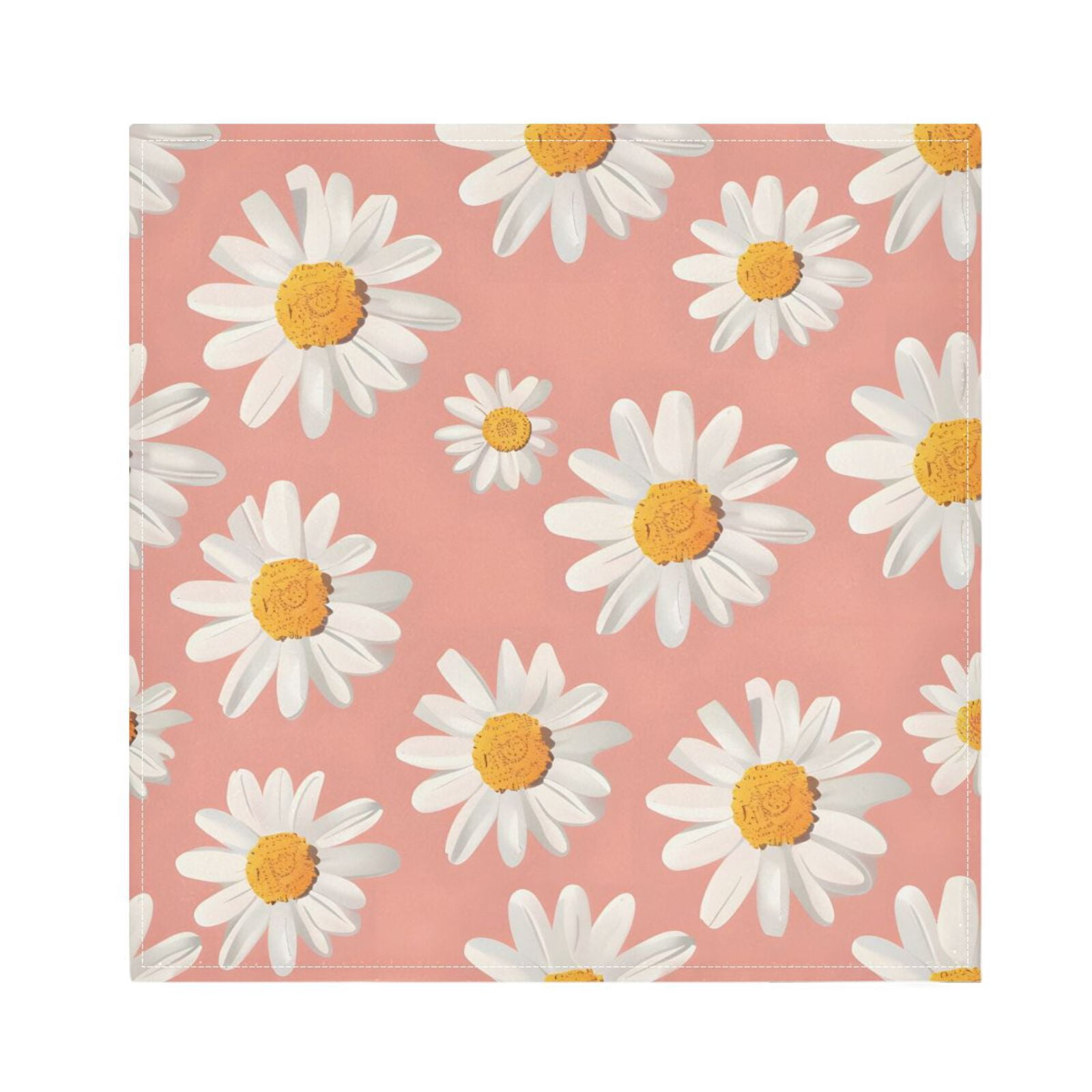 JSTEL Daisy Flower Pink Cloth Napkins Set of 6, 20x20 Inch Washable and Reusable Napkin for Decoupage Dinner Party Everyday Use