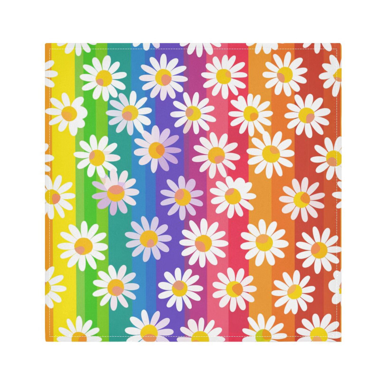 JSTEL Daisy Flower Rainbow Stripes Cloth Napkins Set of 6, 20x20 Inch Washable and Reusable Napkin for Decoupage Dinner Party Everyday Use