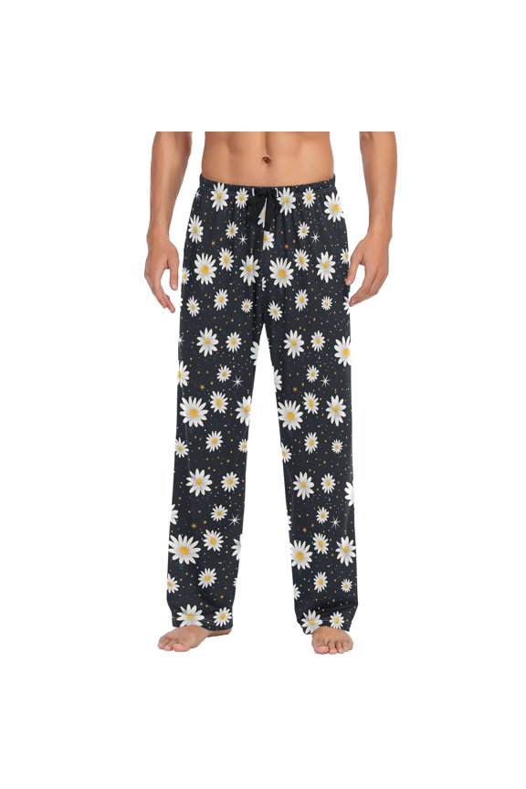 Daisy Polka Dots Men's Sleepwear Mens Pajama Pants Bottoms with Pockets, L