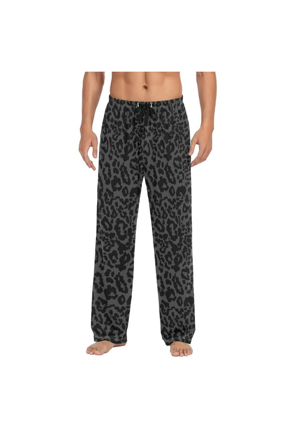 Dark Gray Cheetah Leopard Print Men's Sleepwear Mens Pajama Pants Bottoms with Pockets, M