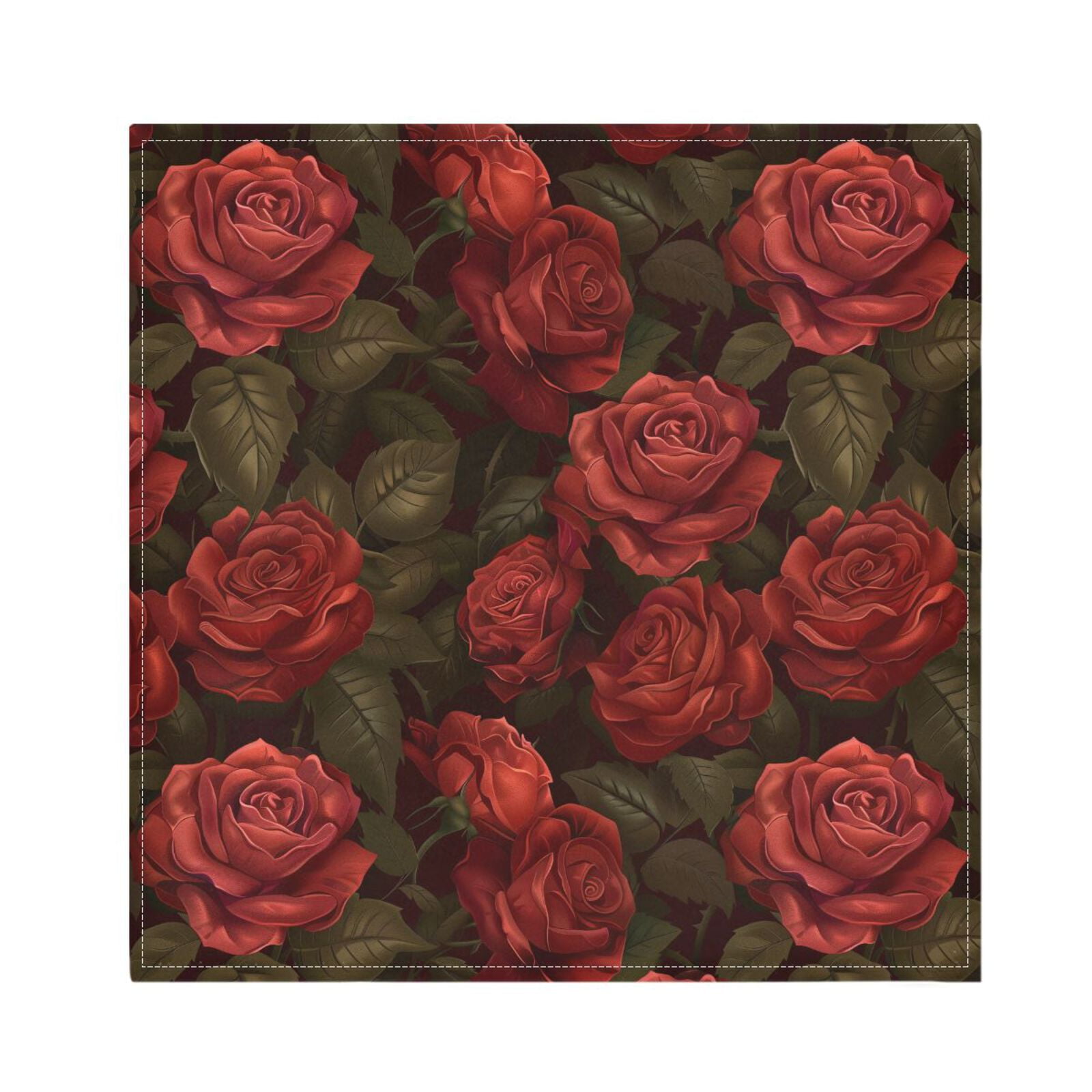 JSTEL Dark Red Rose Flowers Cloth Napkins Set of 6, 20x20 Inch Washable and Reusable Napkin for Decoupage Dinner Party Everyday Use