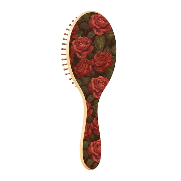JSTEL Dark Red Rose Flowers Hair Brush for Women Men Natural Wood Detangler Brushes for All Hair Types Hairbrush for Wet & Dry