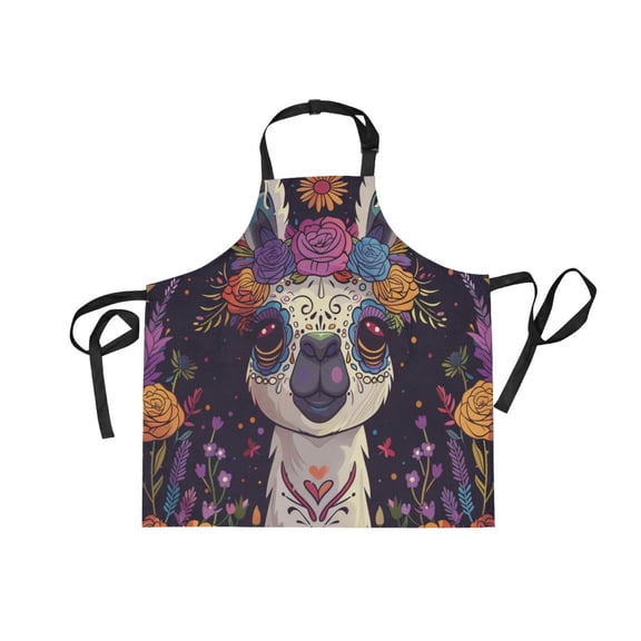 JSTEL Day Of The Dead Llama Alpaca Apron with 2 Pockets for Women Men Adjustable Garden Bib