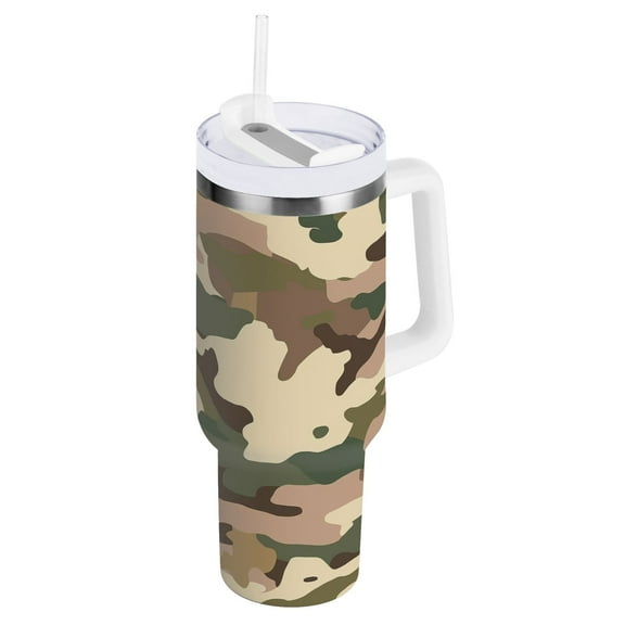 JSTEL Desert Camouflage 40 oz Tumbler Stainless Steel Water Bottle Vacuum Insulated Cup with Straw Lid & Handle For Travel Car Cup Holder