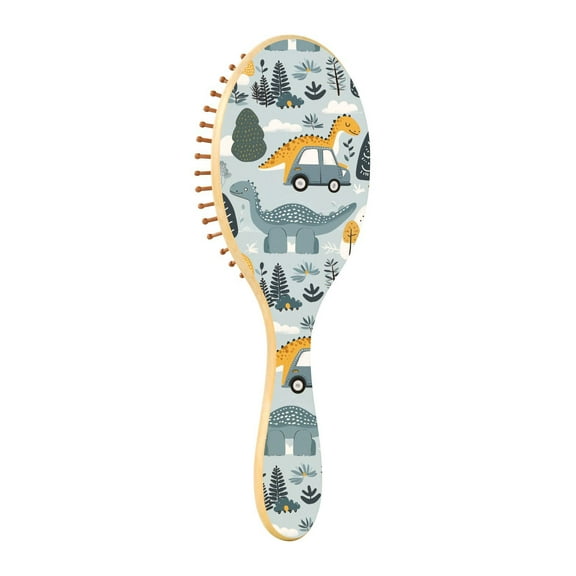 JSTEL Dino Dinosaur Car Hair Brush for Women Men Natural Wood Detangler Brushes for All Hair Types Hairbrush for Wet & Dry