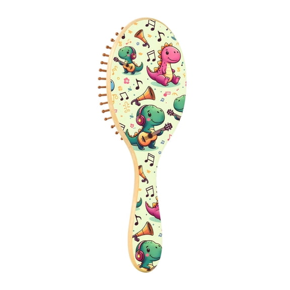 JSTEL Dinosaur Dino Music Hair Brush for Women Men Natural Wood Detangler Brushes for All Hair Types Hairbrush for Wet & Dry