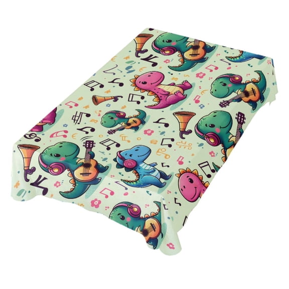 JSTEL Dinosaur Dino Music Table Cloth Square 54 x 54 Inch Tablecloth Anti Wrinkle Table Cover for Dining Kitchen Parties