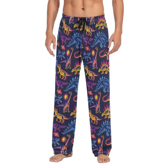 JSTEL Dinosaur Dino Neon Men's Sleepwear Mens Pajama Pants Bottoms with Pockets, XL