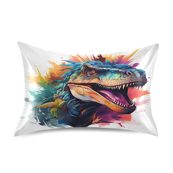 JSTEL Dinosaur Head Satin Pillowcase King Size Pillow Cases Envelope Closure Bed Pillow Cover, 20 x 40 inch