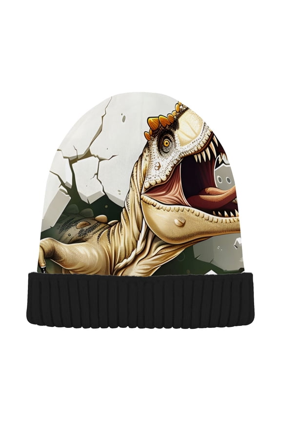 Dinosaur T-rex Breaking Beanie for Women Men Winter Hat Reversible Skull Knit Cap