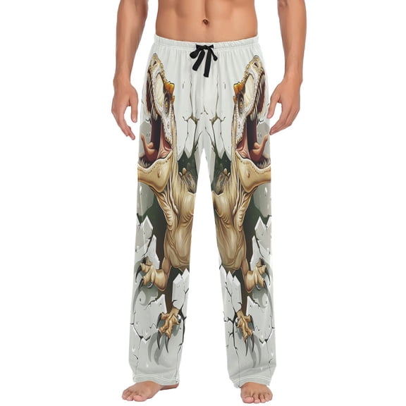 JSTEL Dinosaur T-rex Breaking Wall Men's Sleepwear Mens Pajama Pants Bottoms with Pockets, M