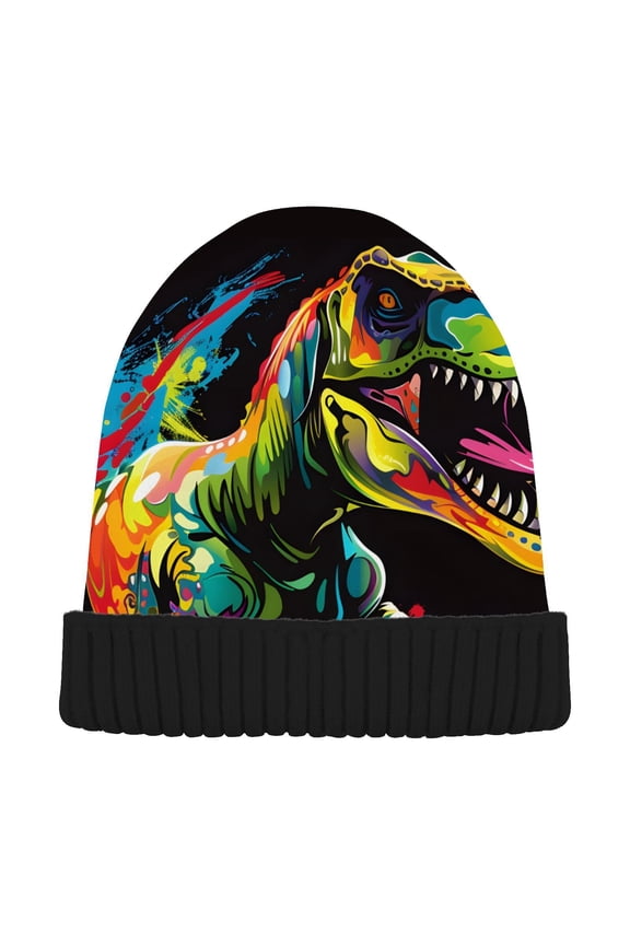 Dinosaur T-rex Dino Beanie for Women Men Winter Hat Reversible Skull Knit Cap