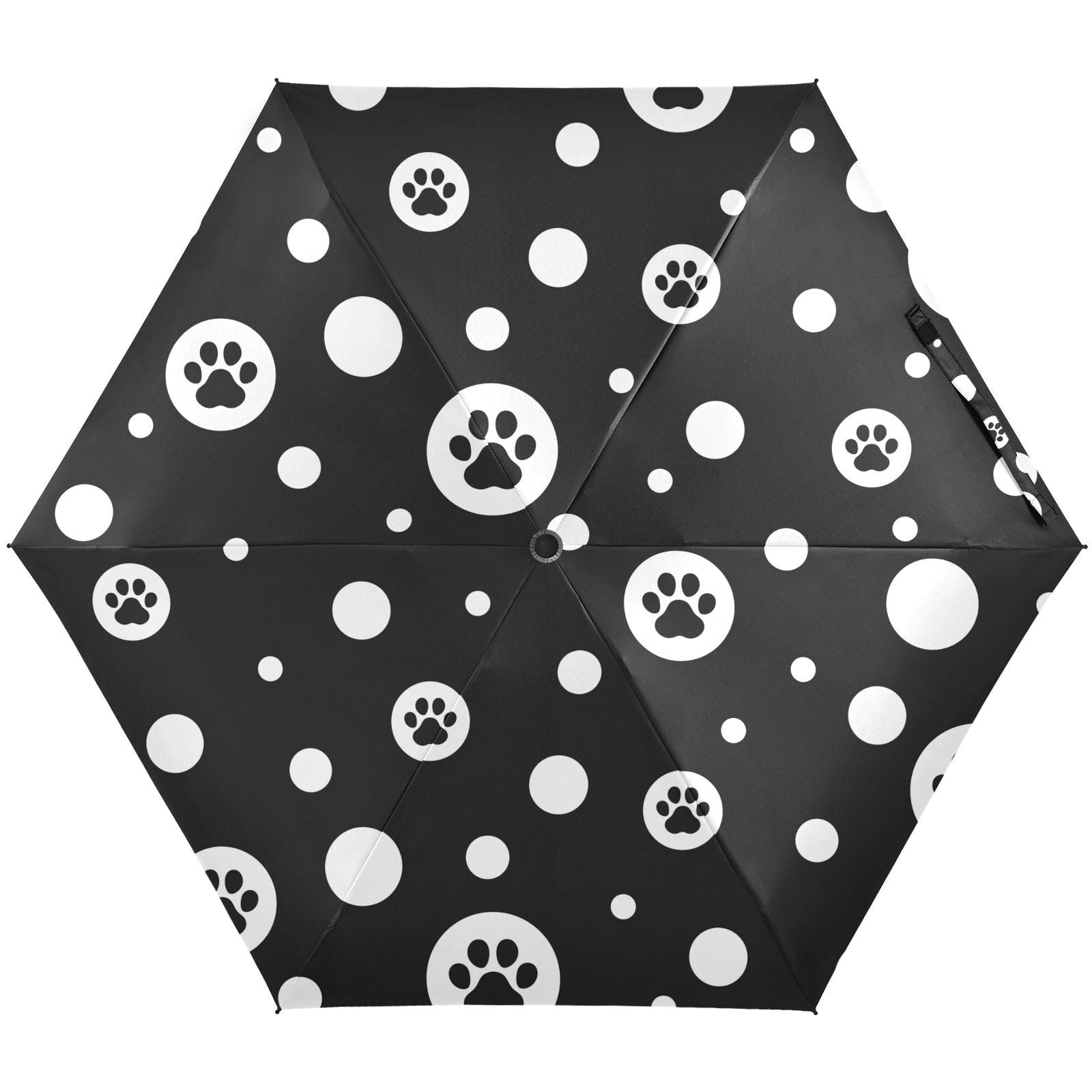 JSTEL Dog Paw Print Footprint Polka Dot Folding Umbrella for Rain Sun ...