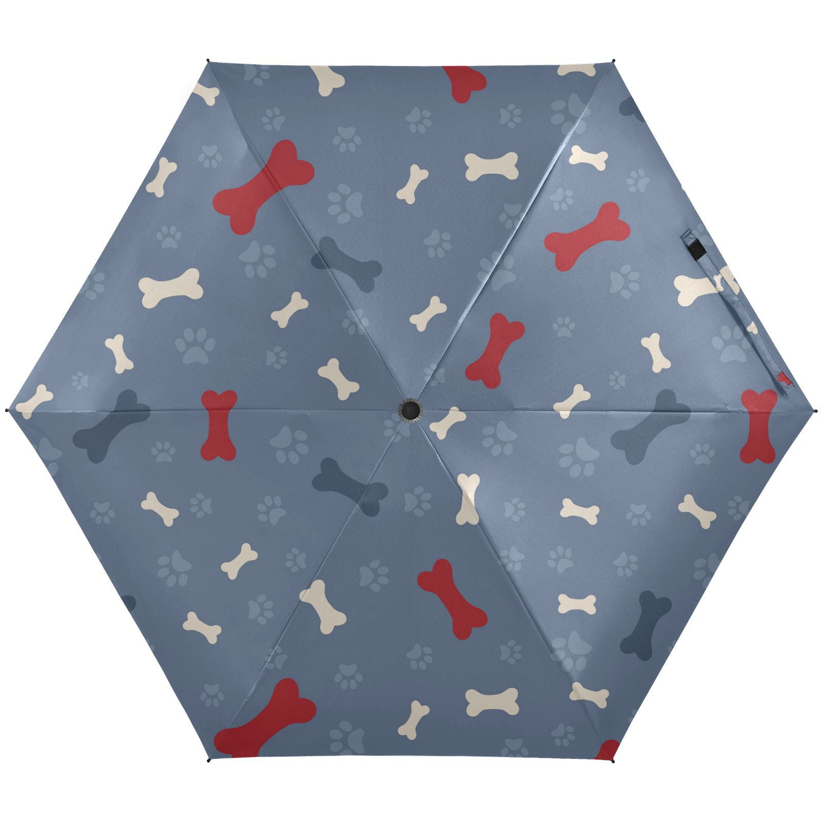 JSTEL Dog Paw Print and Bone Blue Folding Umbrella for Rain Sun Travel ...