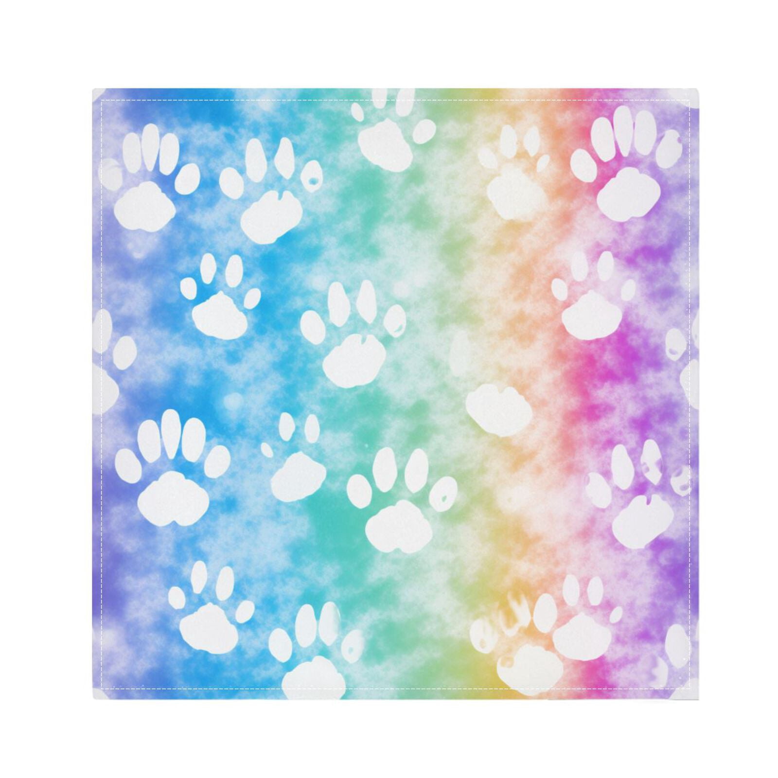JSTEL Dog Paw Prints Rainbow Tie Dye Cloth Napkins Set of 6, 20x20 Inch Washable and Reusable Napkin for Decoupage Dinner Party Everyday Use