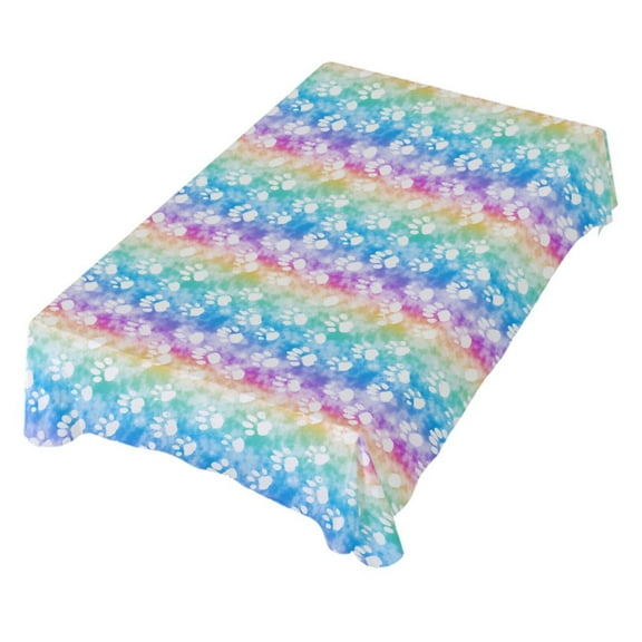 JSTEL Dog Paw Prints Rainbow Tie Dye Table Cloth Square 54 x 54 Inch Tablecloth Anti Wrinkle Table Cover for Dining Kitchen Parties