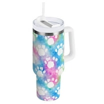 JSTEL Dog Paw Prints Tie Dye 40 oz Tumbler Stainless Steel Water Bottle Vacuum Insulated Cup with Straw Lid & Handle For Travel Car Cup Holder