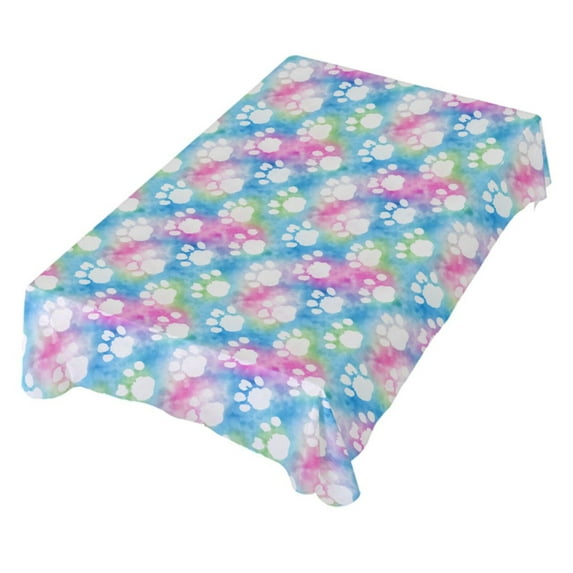 JSTEL Dog Paw Prints Tie Dye Table Cloth Rectangle 60 x 120 Inch Tablecloth Anti Wrinkle Table Cover for Dining Kitchen Parties