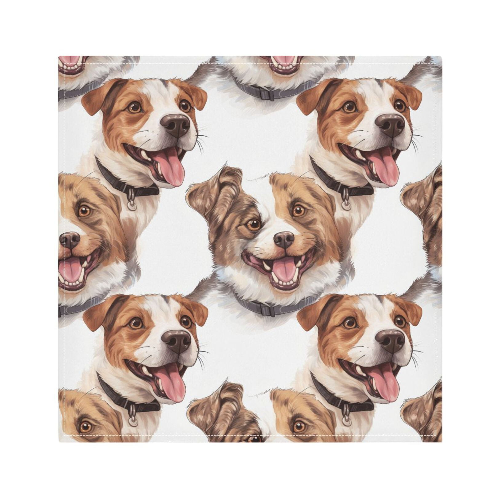 JSTEL Dog Print Hand Drawn Cloth Napkins Set of 6, 20x20 Inch Washable and Reusable Napkin for Decoupage Dinner Party Everyday Use