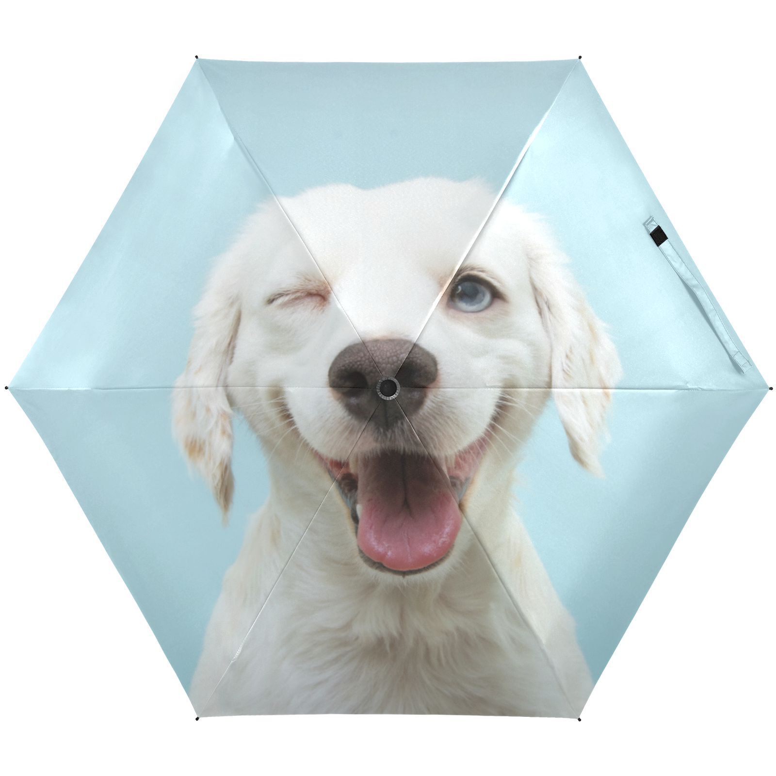 JSTEL Dog Puppy Print Winking Folding Umbrella for Rain Sun Travel Mini ...