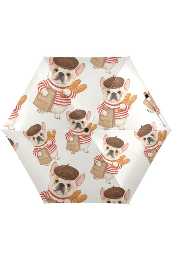 Dogs French Bulldog Beret Folding Umbrella for Rain Sun Travel Mini Lightweight Compact Umbrellas