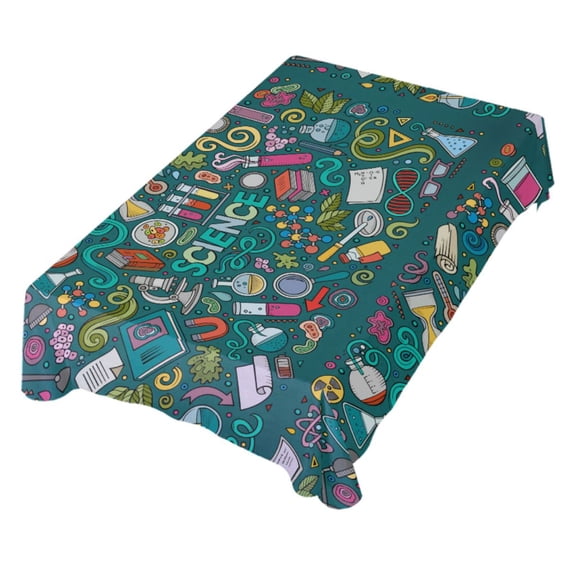 JSTEL Doodle Cartoon Science Knowledge Table Cloth Rectangle 54 x 72 Inch Tablecloth Anti Wrinkle Table Cover for Dining Kitchen Parties