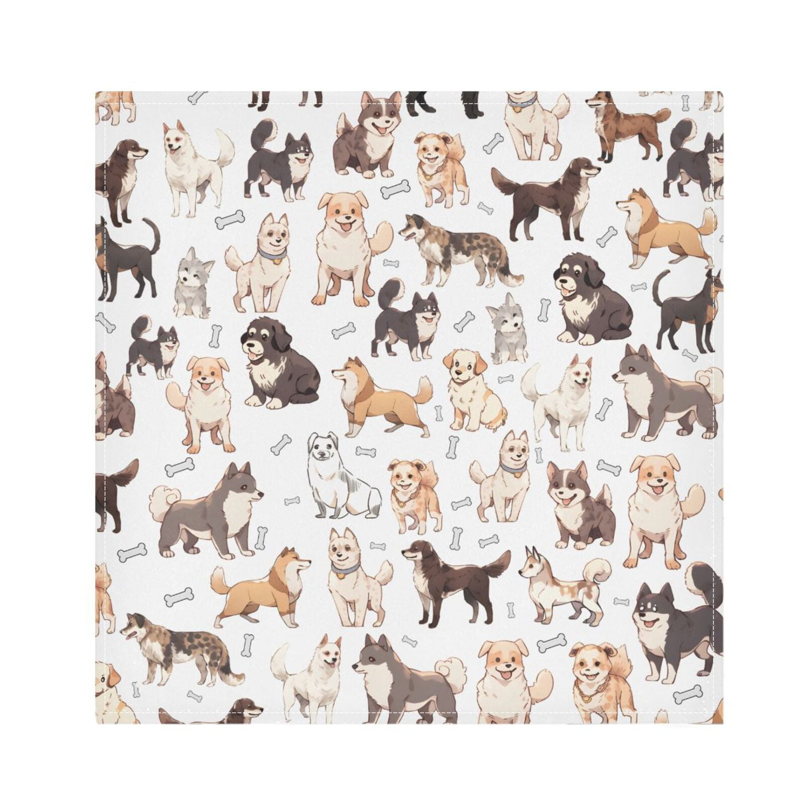 JSTEL Doodle Dog Print Cute Puppies Cloth Napkins Set of 6, 20x20 Inch Washable and Reusable Napkin for Decoupage Dinner Party Everyday Use