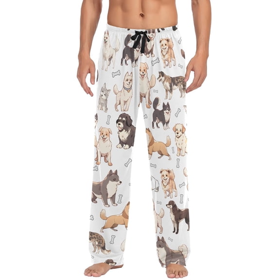 JSTEL Doodle Dog Print Cute Puppies Men's Sleepwear Mens Pajama Pants Bottoms with Pockets, L
