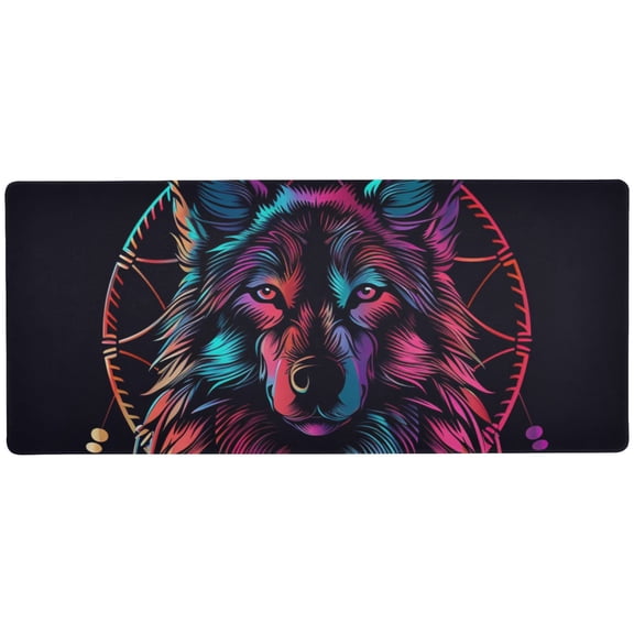 JSTEL Dreamcatcher Wolf Portrait Large Gaming Mouse Pad Big Mousepad Mice Keyboard Mat with Non-Slip Rubber Base for Computer Laptop Home & Office, 35.4 X 15.7 inch