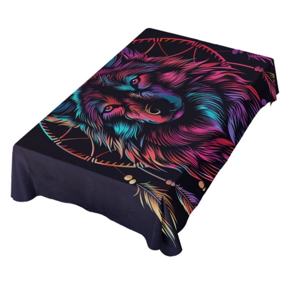 JSTEL Dreamcatcher Wolf Portrait Table Cloth Square 60 x 60 Inch Tablecloth Anti Wrinkle Table Cover for Dining Kitchen Parties