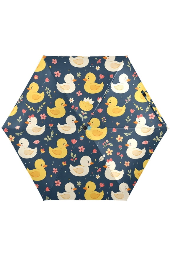 Duck Flower Folding Umbrella for Rain Sun Travel Mini Lightweight Compact Umbrellas